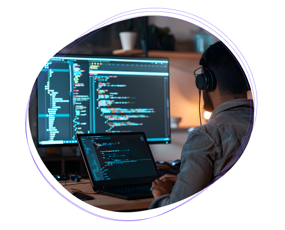 Programmer coding at night from home